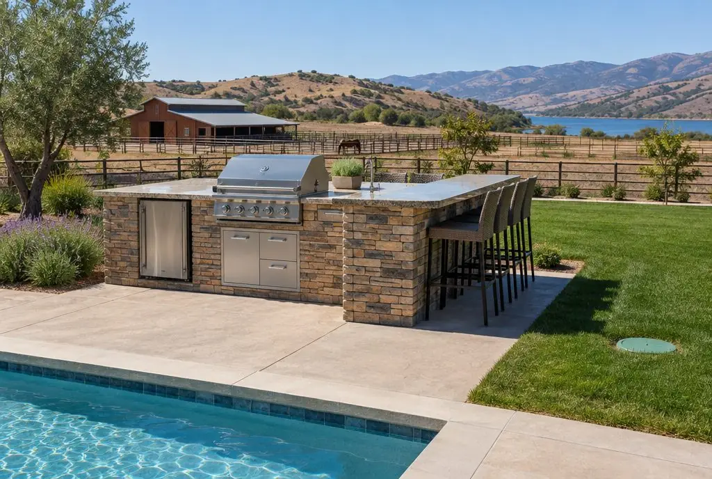 Illustration: a typical Castaic backyard with an outdoor kitchen