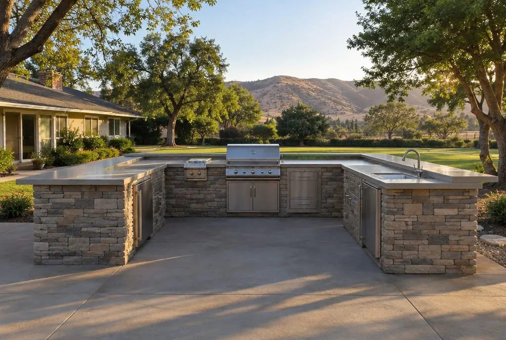 Illustration: a typical Saugus backyard with an outdoor kitchen