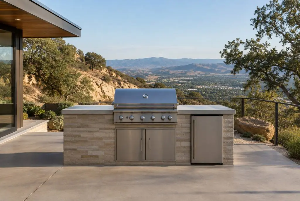 Illustration: a typical Val Verde backyard with an outdoor kitchen