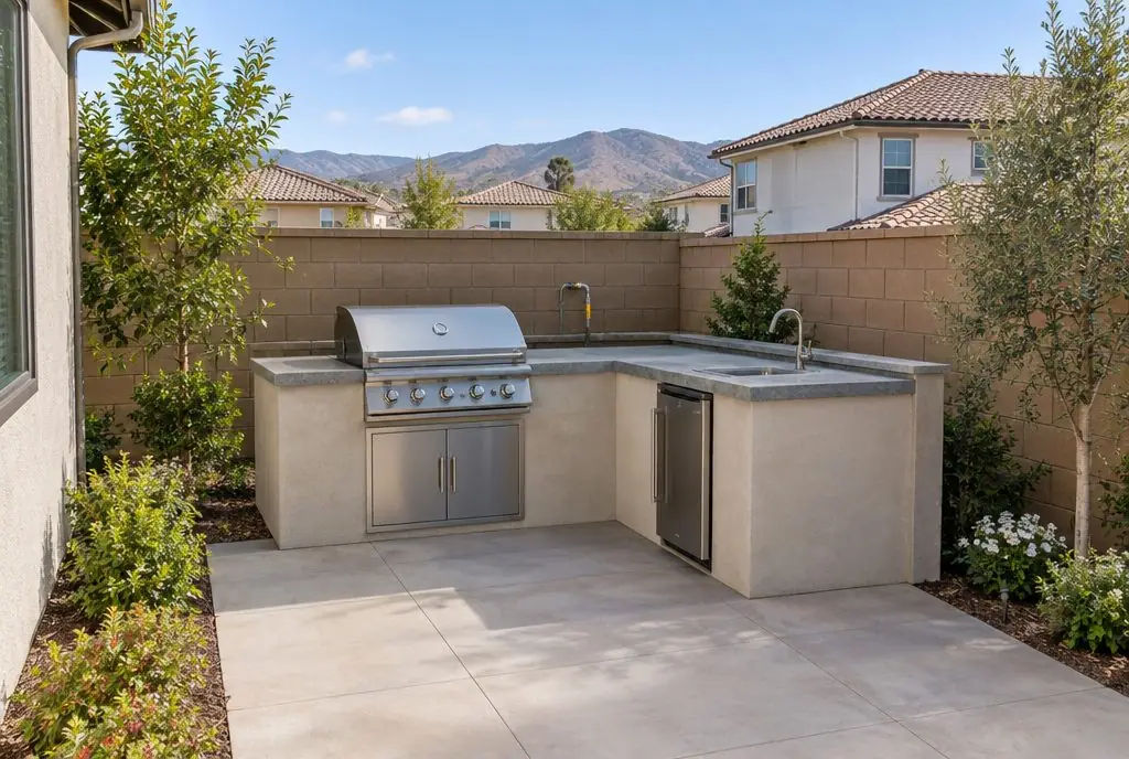 Illustration: a typical Valencia backyard with an outdoor kitchen